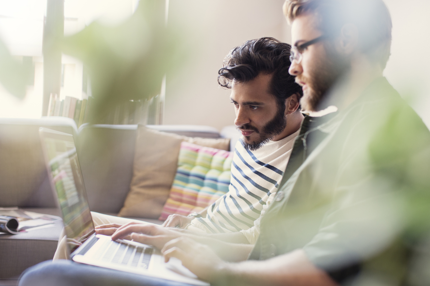 Two men purchasing online